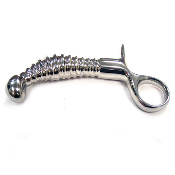 Stainless Steel Anal Ribbed Prostate Probe With Handle