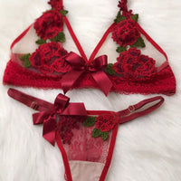 Red Roses Triangle Bra & Thong Set